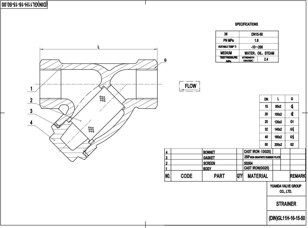 DIN Cast Iron Strainer valve GL11H-16